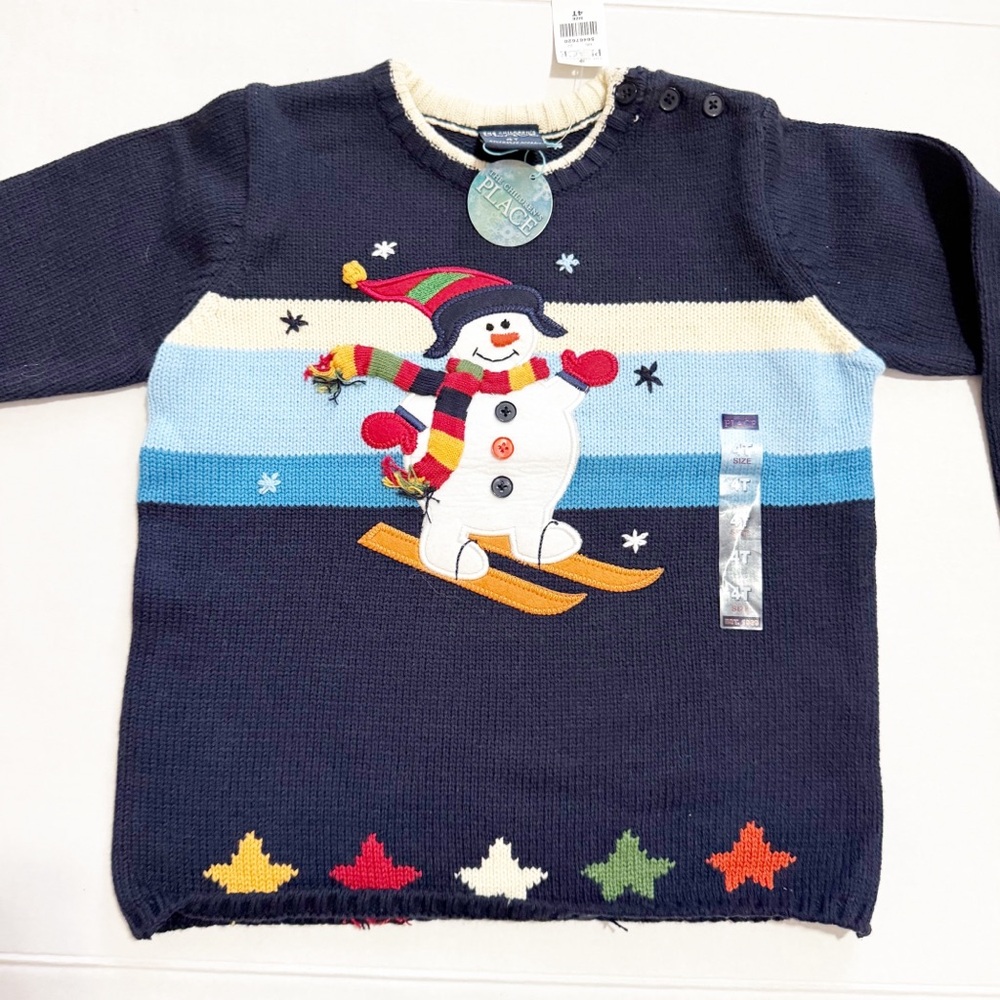 🆕The Children's Place Navy Snowman Ski Sweater Size 4